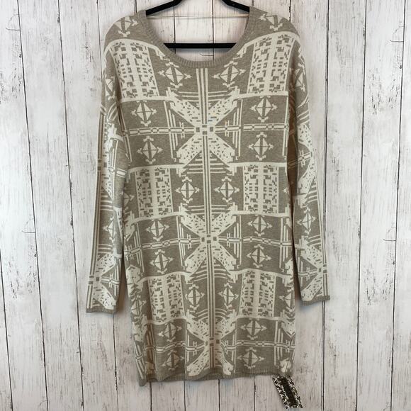 NWT Left on Houston Tan/Cream Back Zip Russel Wool Knit Sweater Dress Size Small - Picture 1 of 10